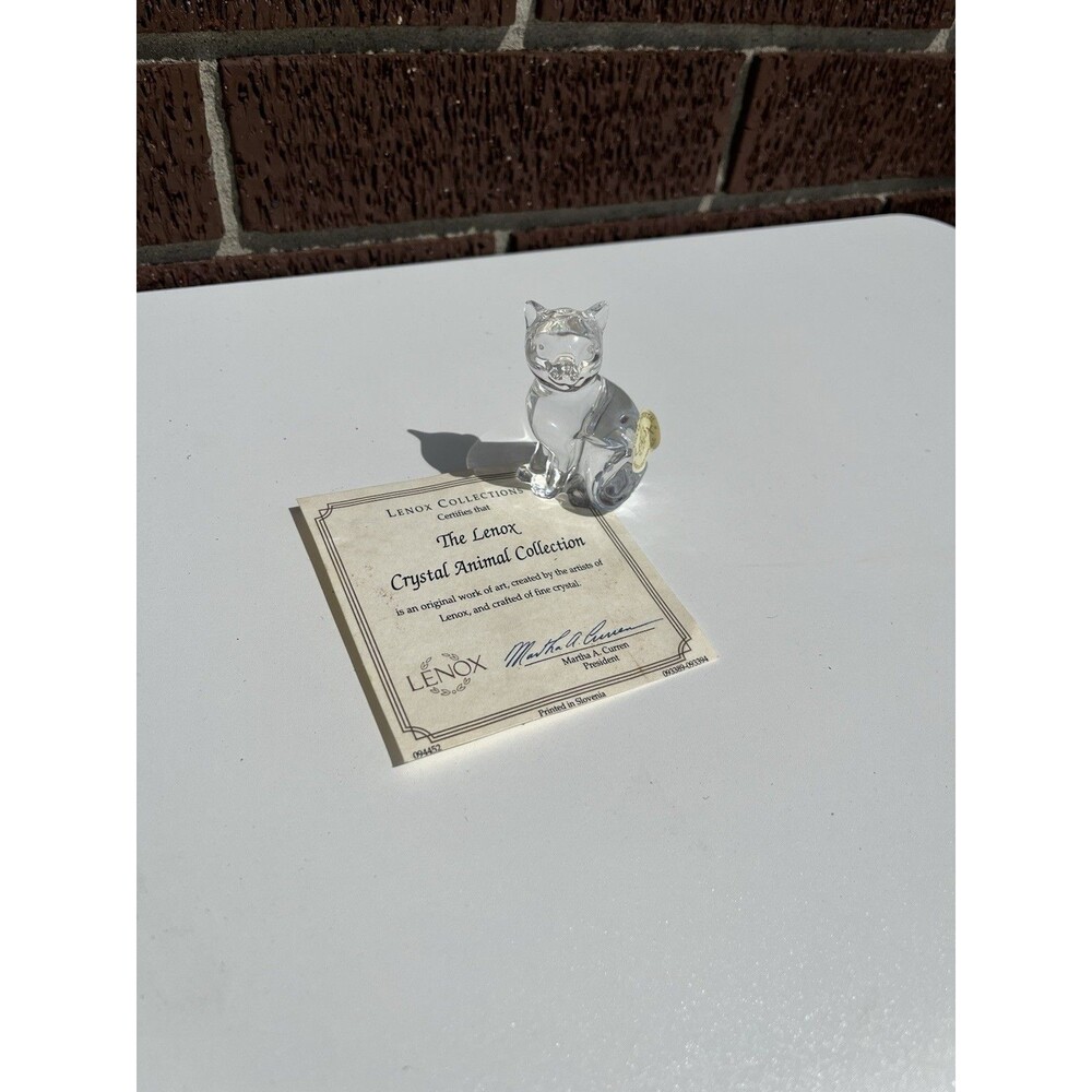 Vintage Lenox Sitting Cat Crystal Clear Glass Figure/Figurine with Certificate